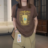 韩系休闲百搭显瘦上衣 新款 重工星星杯亮片印花短袖 T恤女2026夏季