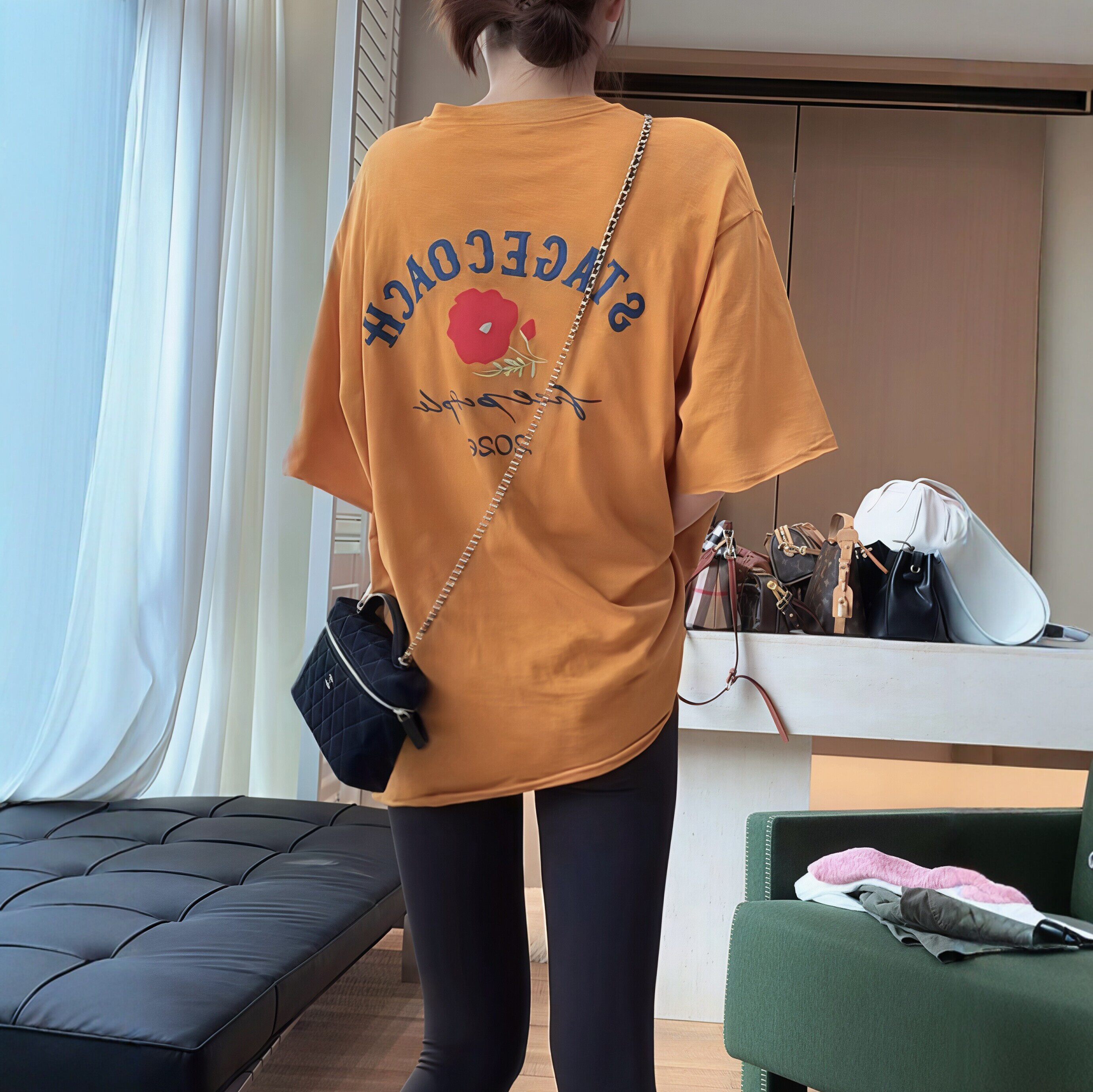 小雏菊字母印花中长款短袖T恤女2026夏慵懒风宽松百搭显瘦上衣ins