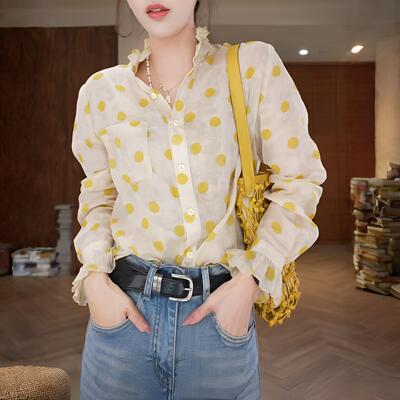 【送运费险】法式波点苎麻衬衫女