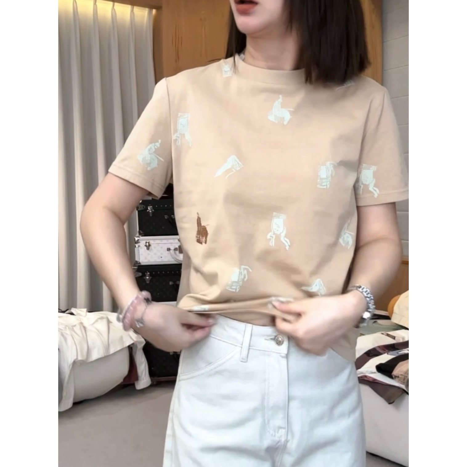 设计感印花图案圆领短袖T恤