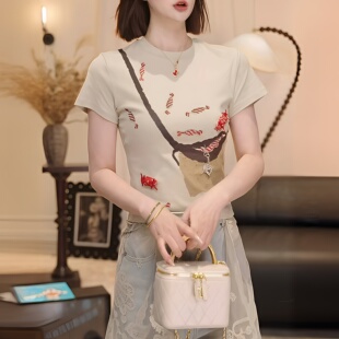 包包印花修身 重工立体糖果装 新款 T恤女2026夏季 显瘦上衣潮 饰短袖