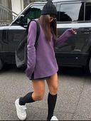 简约设计感下摆开叉中长款 欧货连帽卫衣T恤女2025秋季 新款 上衣潮