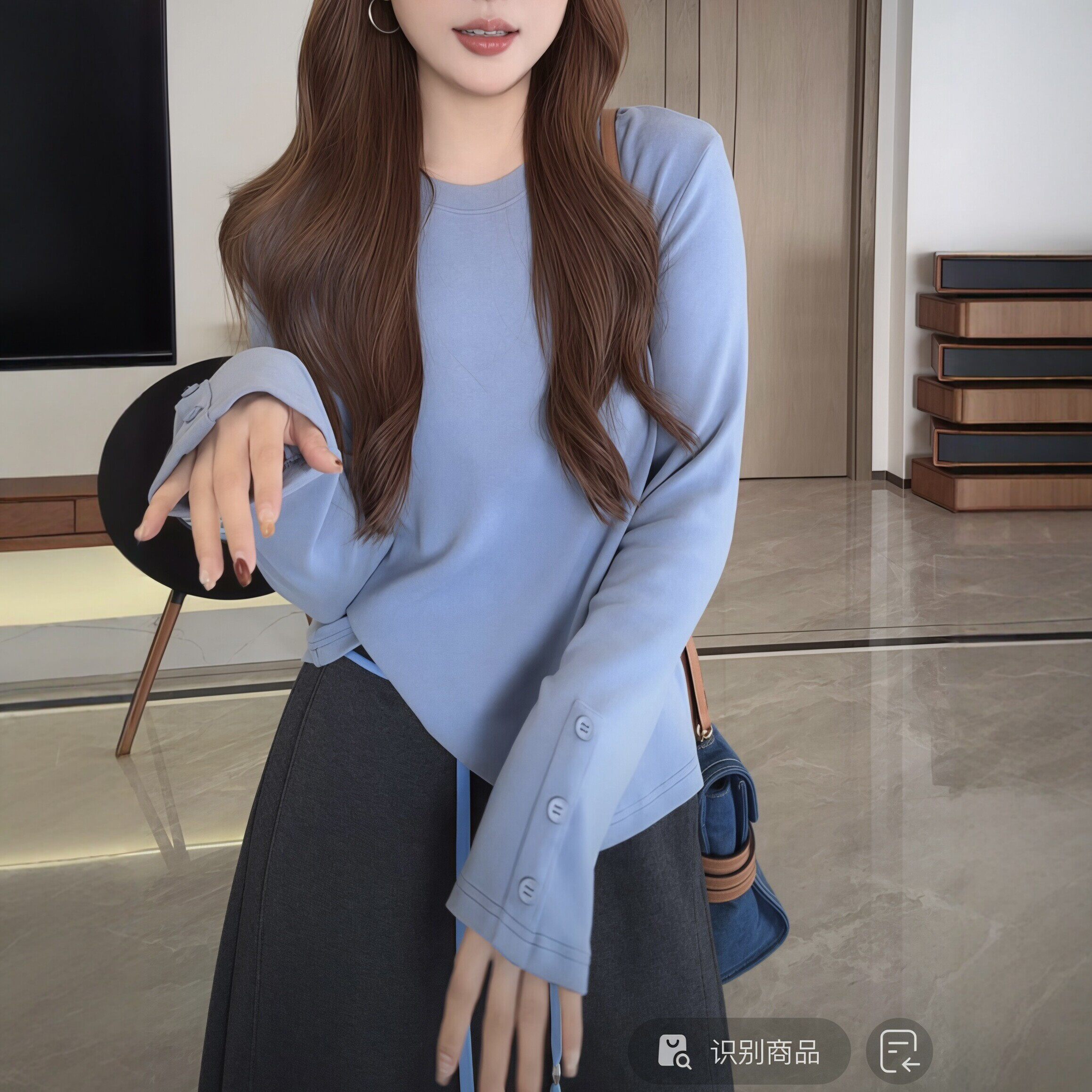 设计感三粒纽扣袖子磨毛长袖T恤女2026秋冬新款洋气百搭打底衫ins