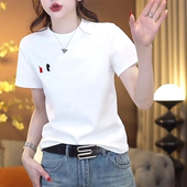 时尚 潮牌小狗刺绣短袖 T恤女2026春夏新款 休闲百搭显瘦圆领上衣ins