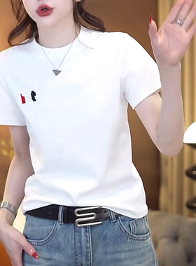 潮牌小狗刺绣短袖T恤女2025春季新款时尚休闲百搭显瘦圆领上衣ins