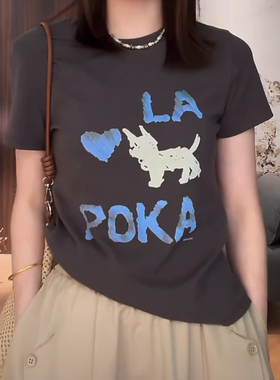 卡通小狗字母印花短袖T恤女2025夏季新款韩版减龄百搭显瘦上衣ins