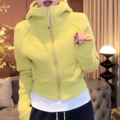 加绒加厚连帽卫衣女2025秋冬新款休闲简约百搭显瘦拉链短款外套女