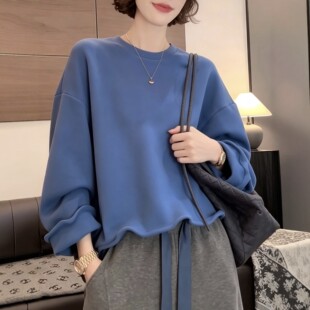 小众设计感波浪下摆休闲纯色卫衣女2026秋冬新款简约宽松百搭上衣