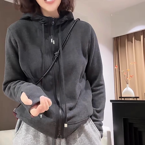 小众设计感双面德绒拼接连帽卫衣女2025秋冬新款休闲百搭显瘦上衣