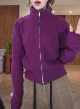 高级感纯色加厚双面绒立领卷卷毛卫衣女2026早春新款时尚显瘦上衣