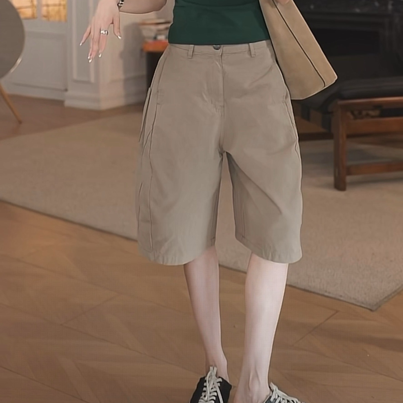 复古纯色工装立体裁剪五分裤女2025夏季新款基础款宽松百搭短裤潮,女装/女士精品,休闲裤,淘宝优惠券,粉丝福利购,淘宝优惠卷