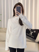 加厚纯棉打底衫 T恤女 纯色长袖 女秋冬新款 百搭设计感三角标中长款