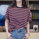 韩系简约撞色条纹圆领短袖 2026夏季 新款 T恤女休闲百搭宽松上衣ins