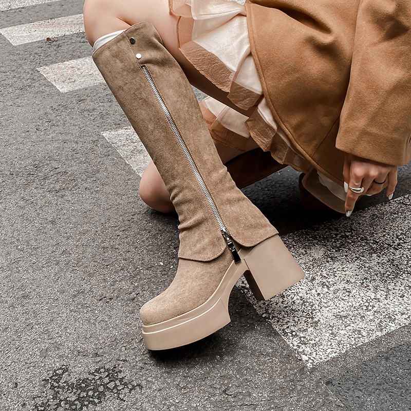 10cm超高跟小个子不过膝高筒靴