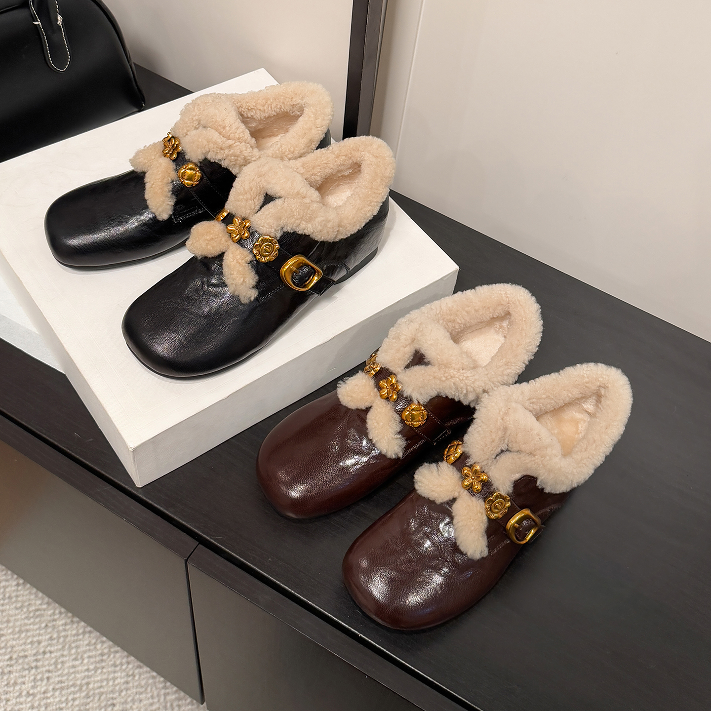 内增高真皮保暖毛毛乐福鞋棉鞋