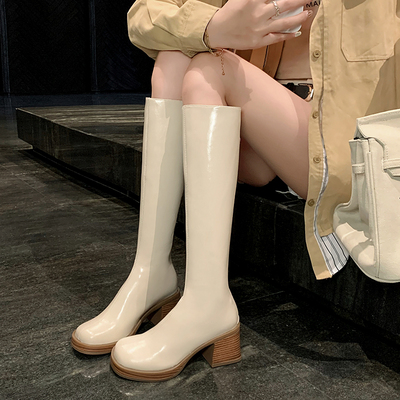 不过膝长靴加绒显瘦高筒骑士靴