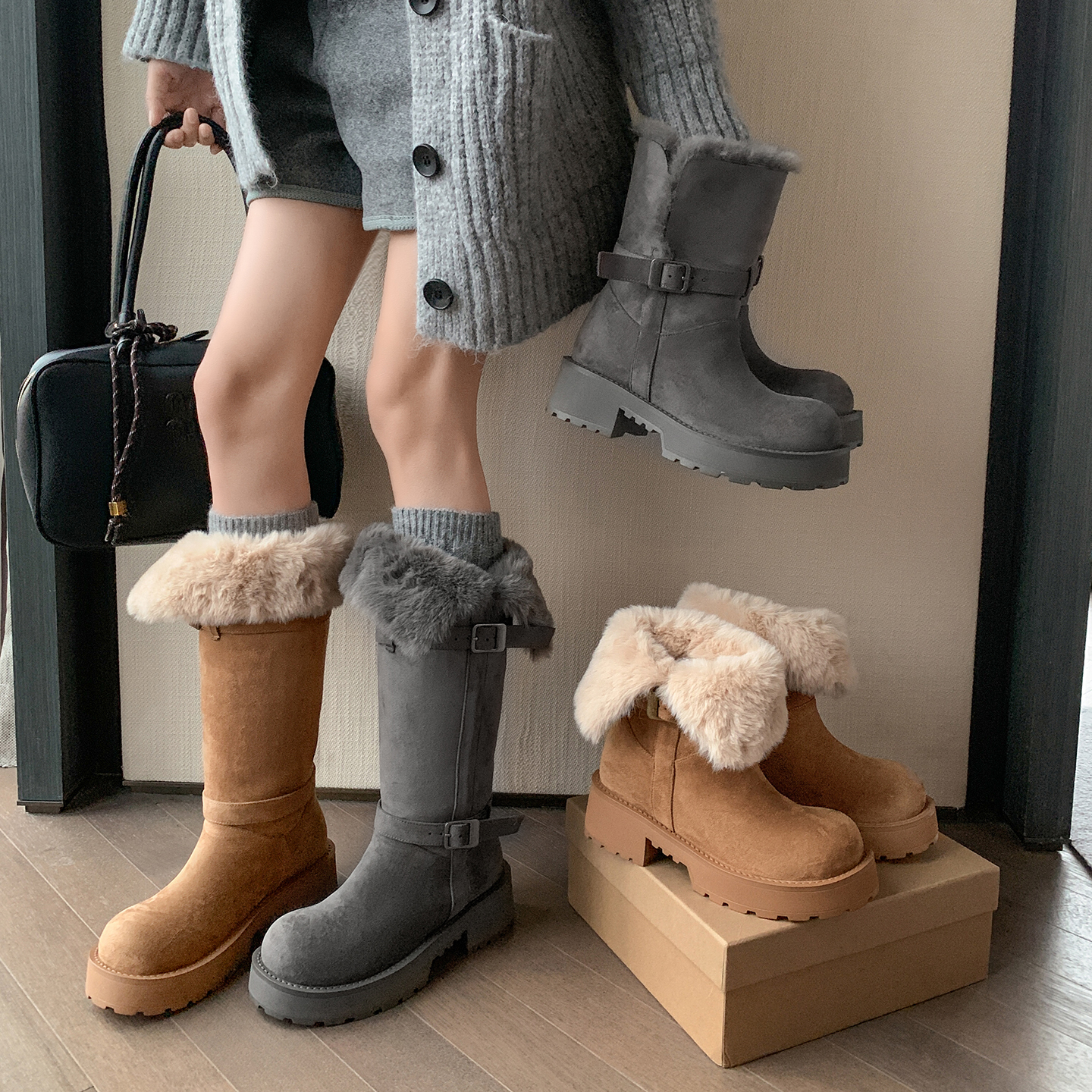 5.5cm冬季新款高筒雪地靴女2025