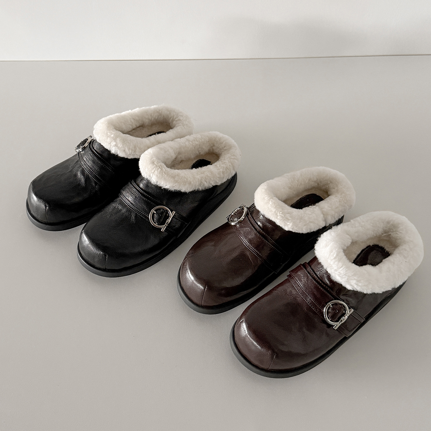 3cm真皮毛毛勃肯拖鞋女外穿