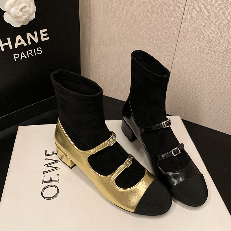 玛丽珍袜靴粗跟女2023秋冬