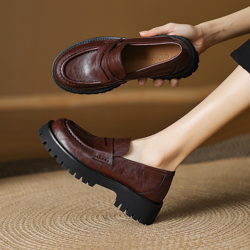 手工女鞋百搭厚底一脚蹬小皮鞋