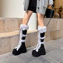 厚底显瘦圆头绑带雪地靴女冬季辣妹加厚毛绒长靴保暖增高骑士靴子