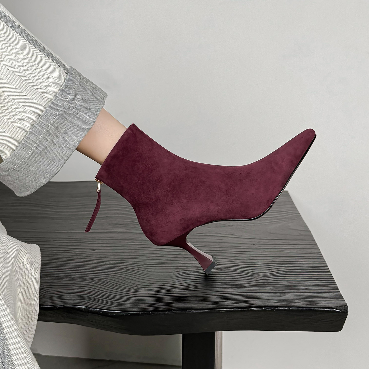 法式小踝靴百搭细跟尖头瘦瘦靴