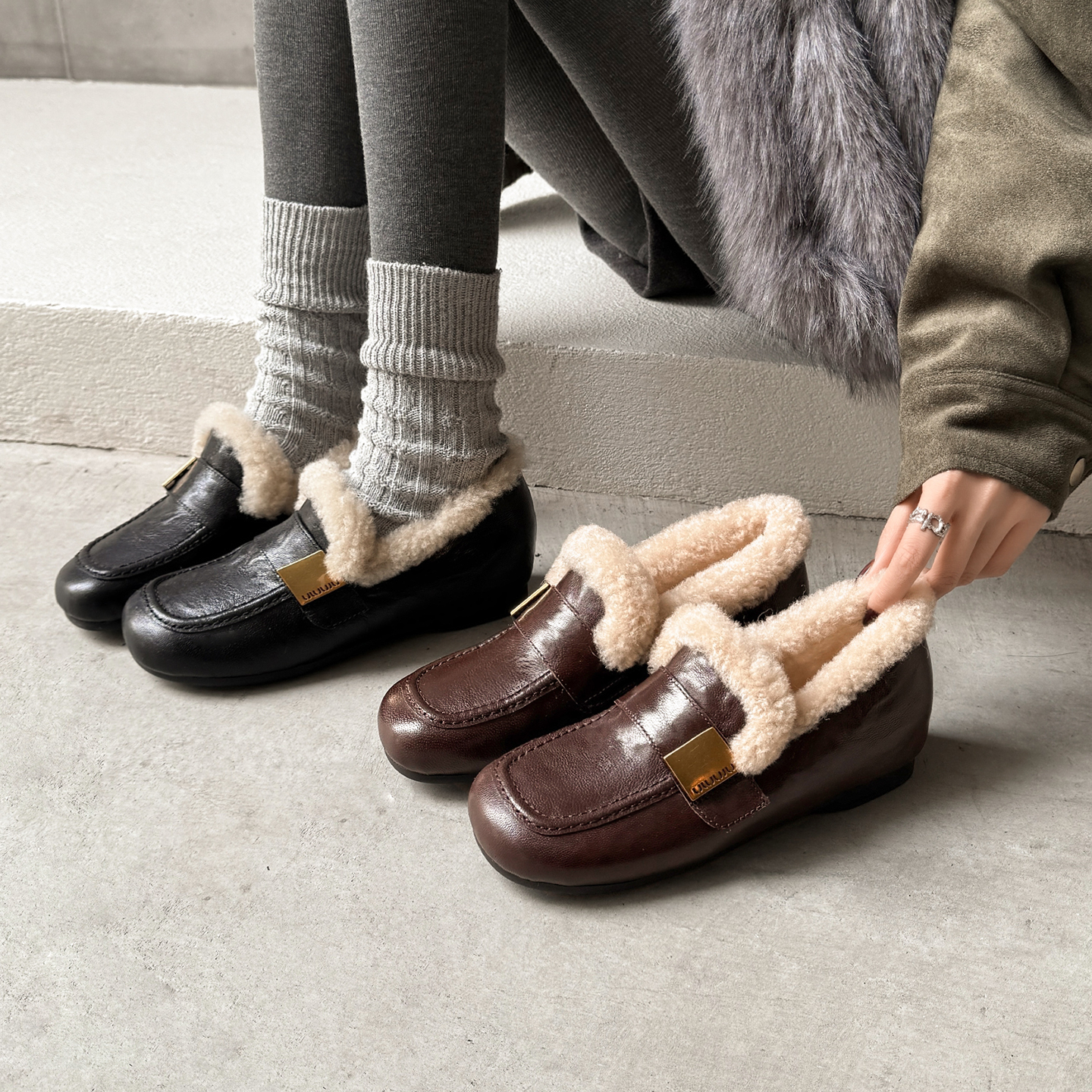 4cm真皮毛毛鞋子加绒勃肯单鞋