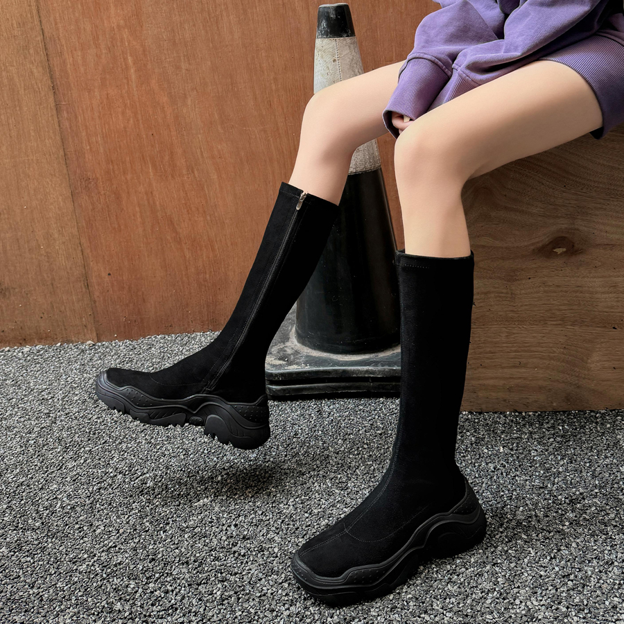 舒适运动厚底轻熟百搭圆头弹力靴