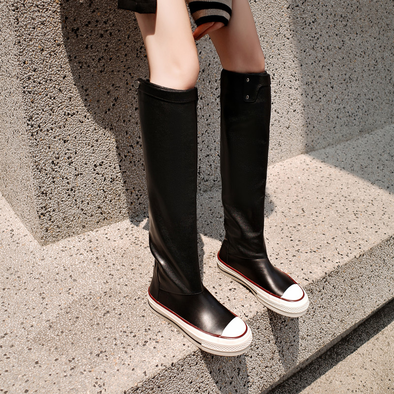 真皮显瘦平底圆头长筒靴女瘦瘦靴