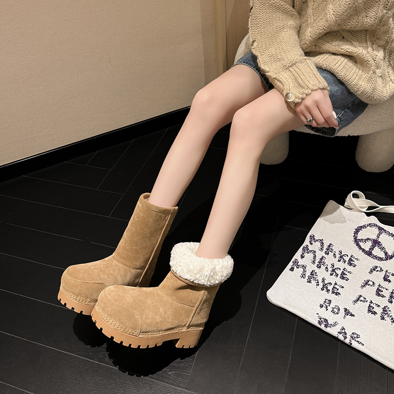 加绒保暖大头靴厚底增高雪地靴