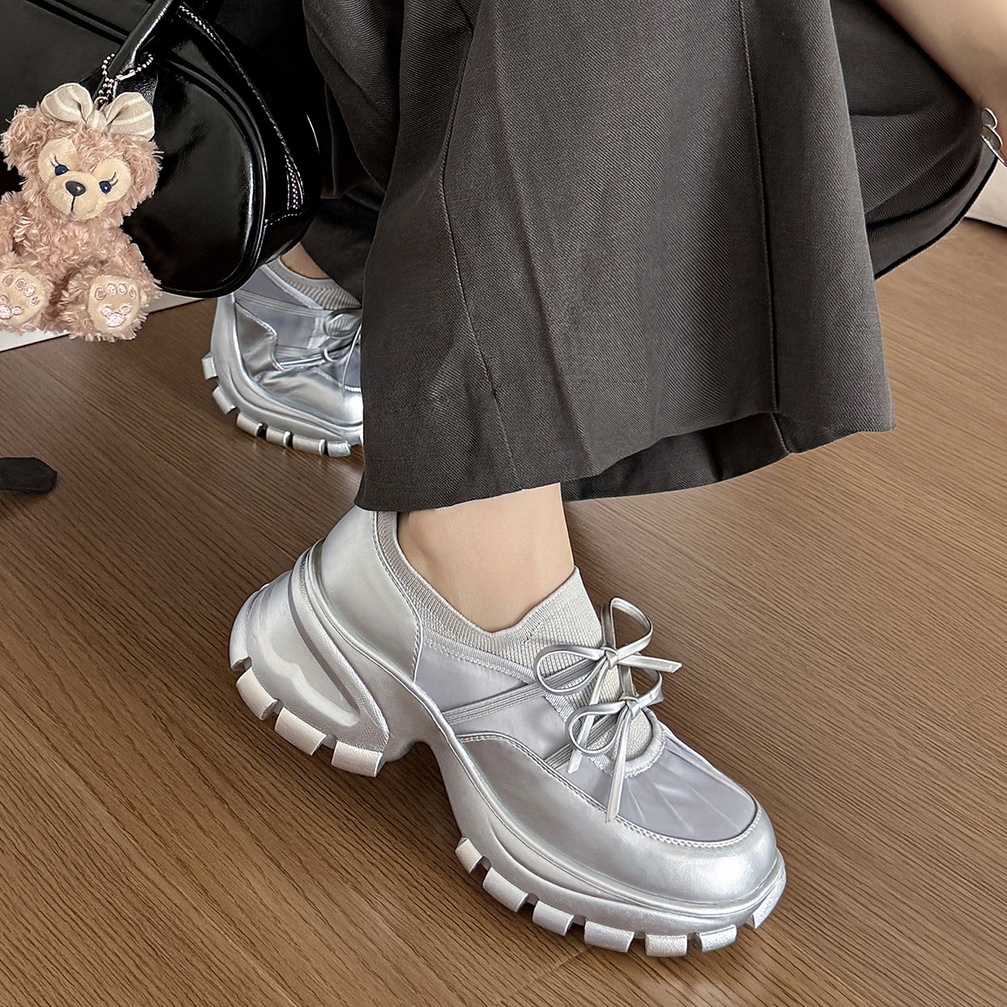 透气芭蕾风蝴蝶结德训鞋深口单鞋