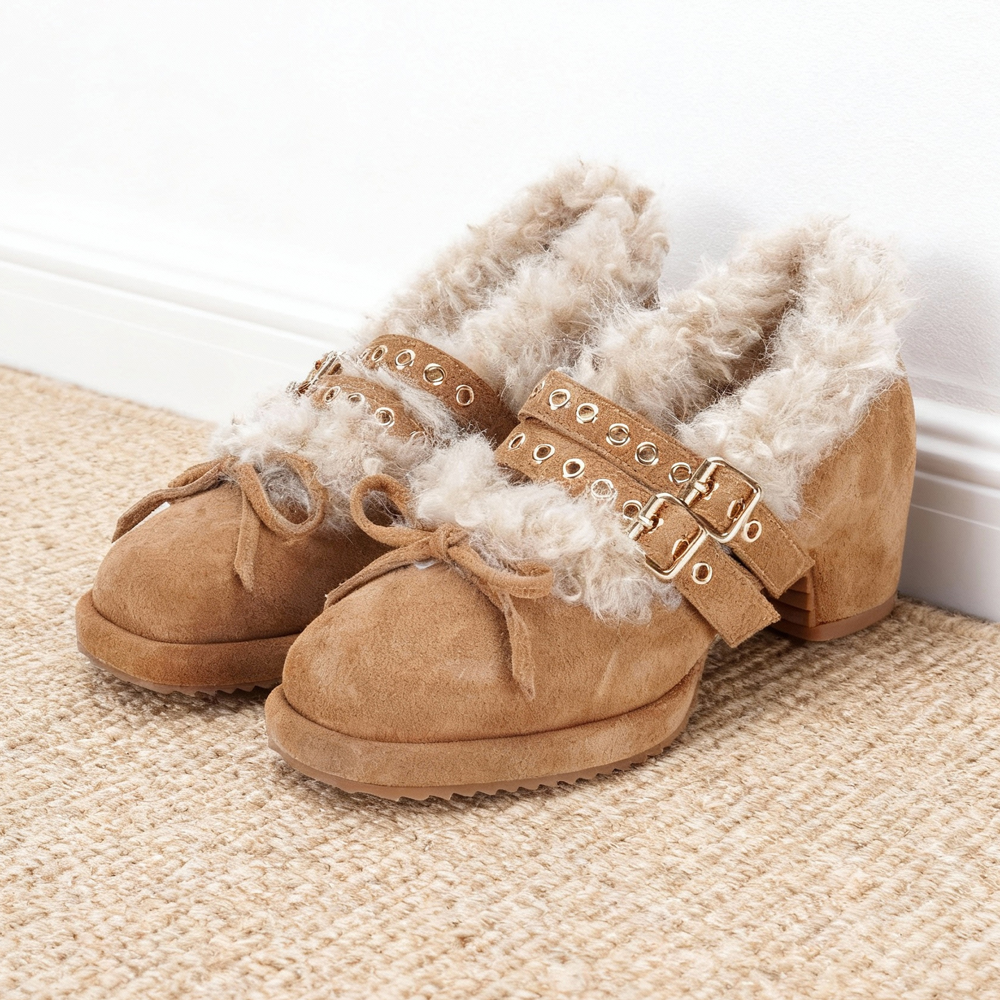 复古加绒加厚芭蕾鞋女厚底毛毛鞋