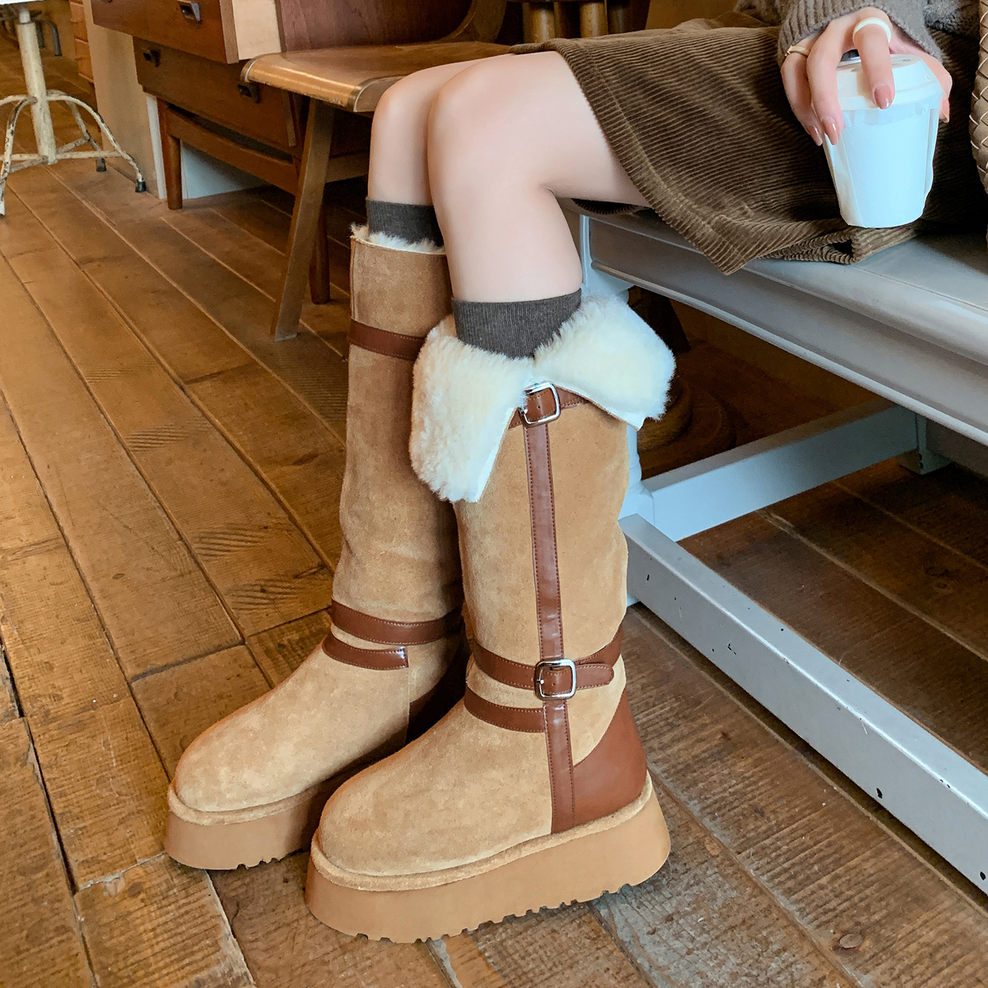 4.5cm两穿长筒雪地靴女2025年冬