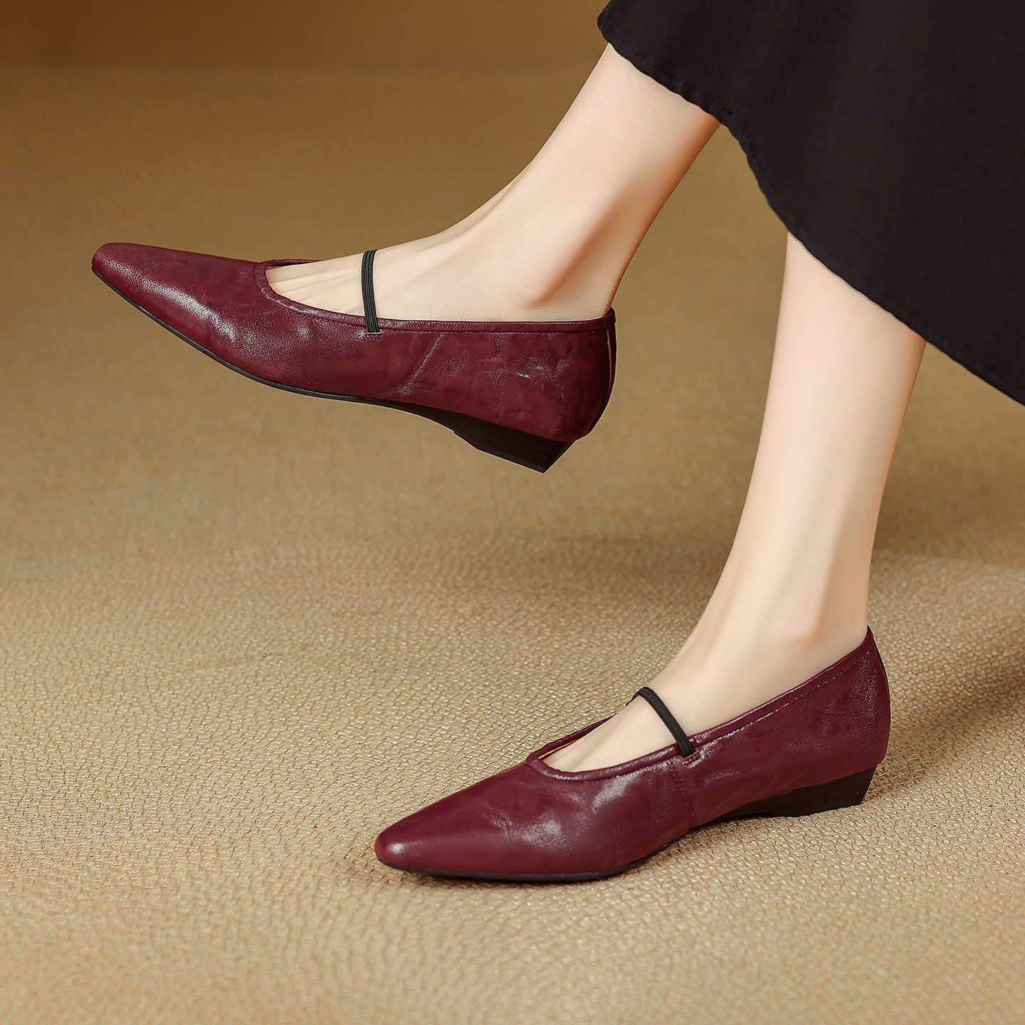 2cm法式尖头平底玛丽珍鞋