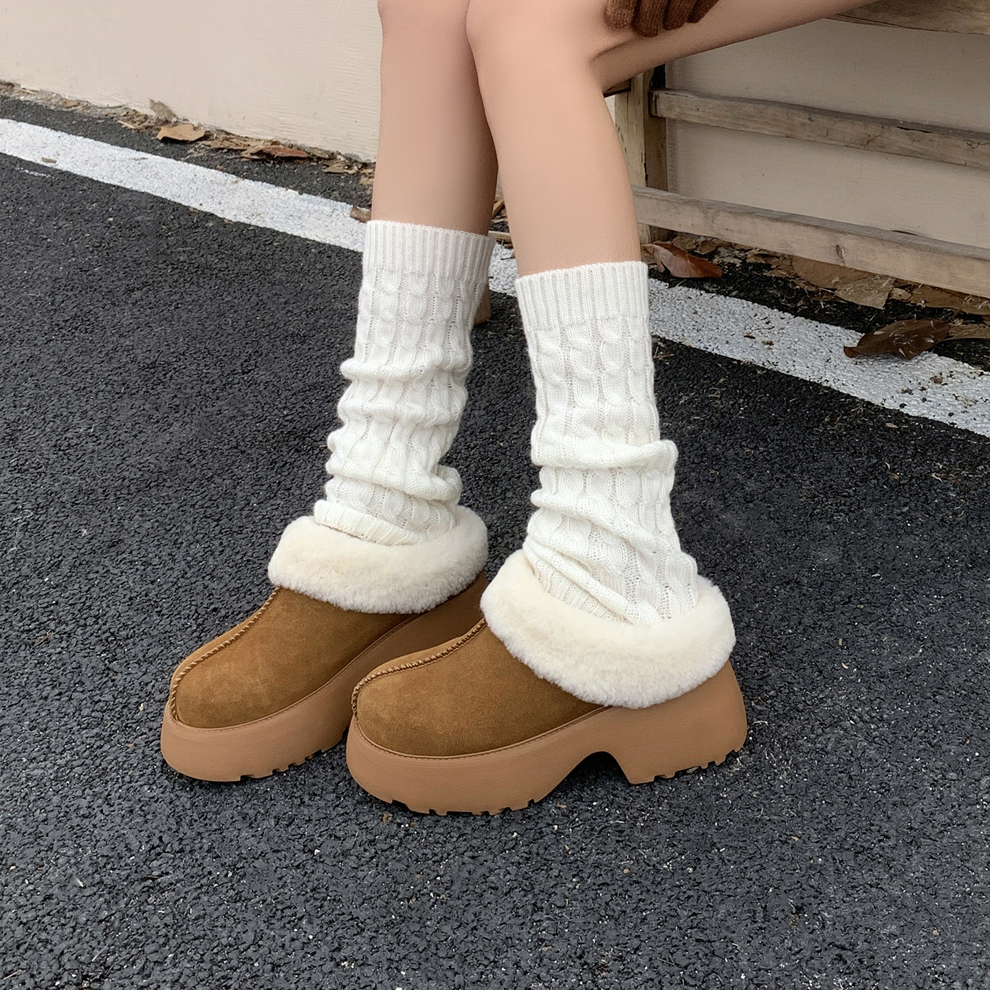 7cm厚底外穿包头毛毛拖鞋女