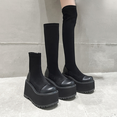 增高短靴小个子过膝长靴黑色显瘦