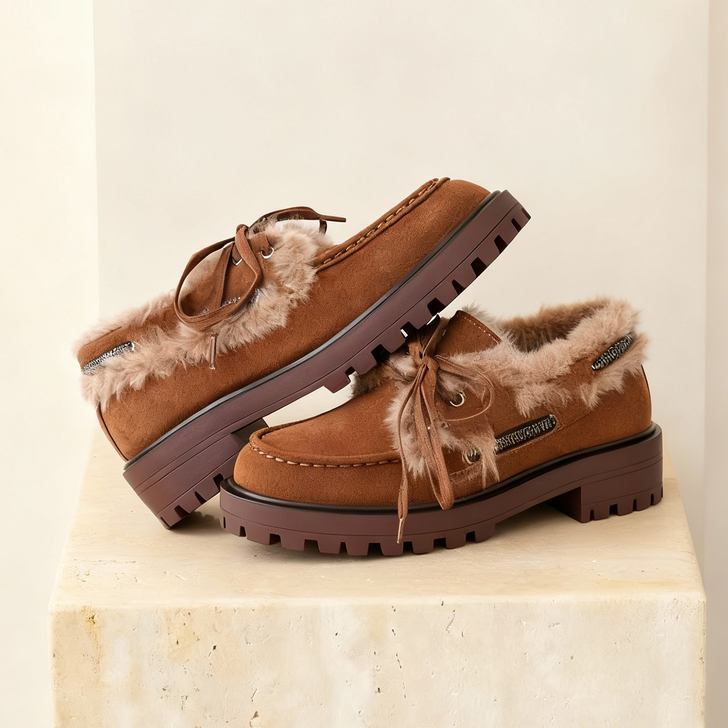 百搭真皮粗跟小皮鞋保暖毛毛鞋