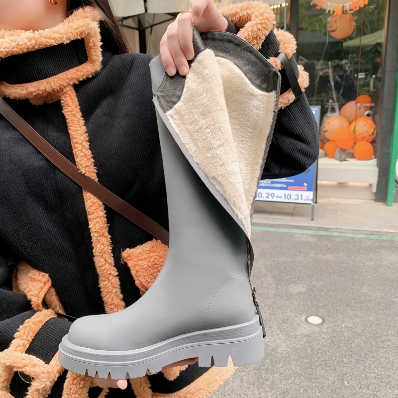 加绒加厚高筒靴女真皮保暖骑士靴