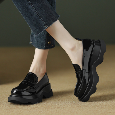 真皮厚底百搭时尚简约懒人鞋新款