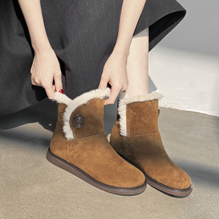 2cm平底中筒雪地靴女2025冬季 防滑加厚保暖棉靴东北两穿短靴 新款