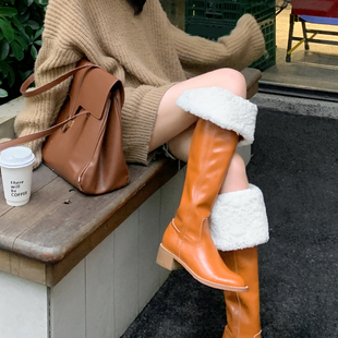 百搭瘦瘦高筒靴 真皮加厚套筒骑士靴欧美街头风时尚 2025年冬季 新款