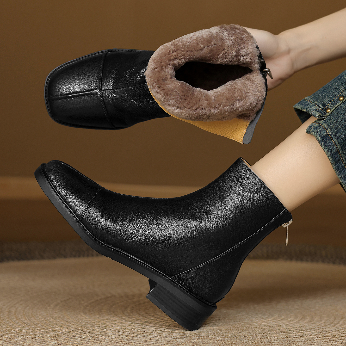 3.5cm粗跟加绒加厚保暖雪地靴女