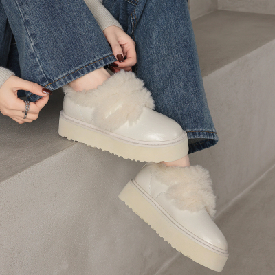 冬季百搭小皮鞋加绒厚底毛毛鞋