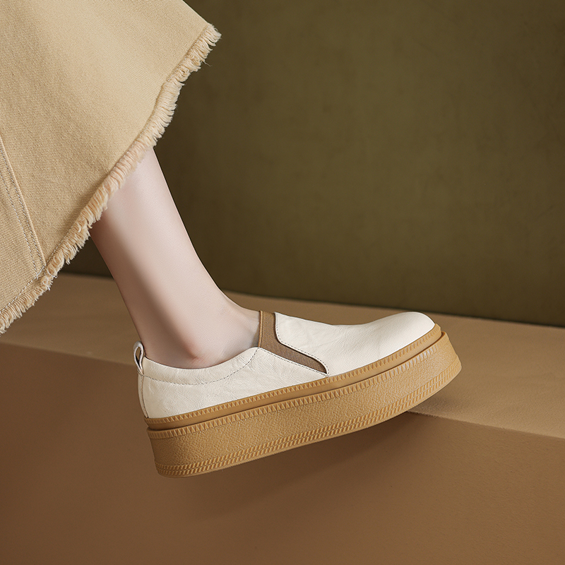 懒人休闲鞋百搭平底真皮深口单鞋