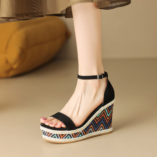 松糕鞋高跟厚底防水台一字带罗马