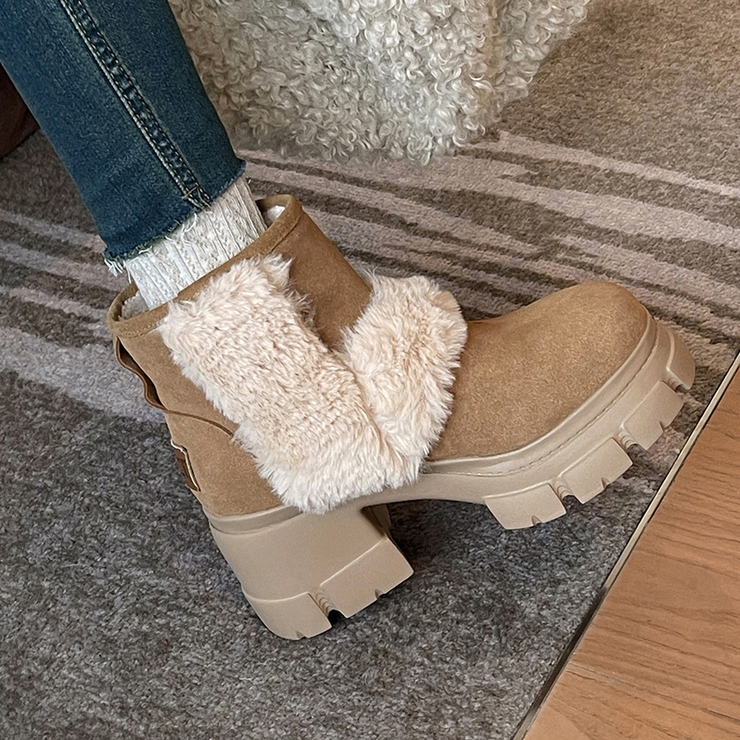 8cm东北羊毛一体加绒保暖雪地靴