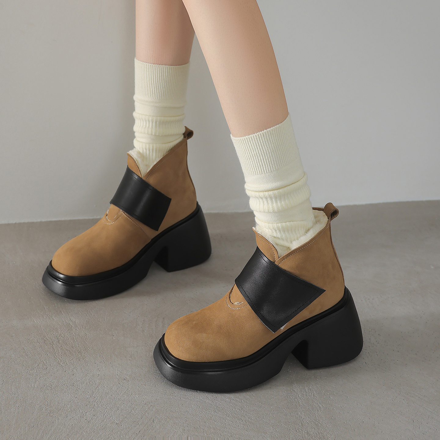 加绒保暖棉鞋高跟百搭增高短靴