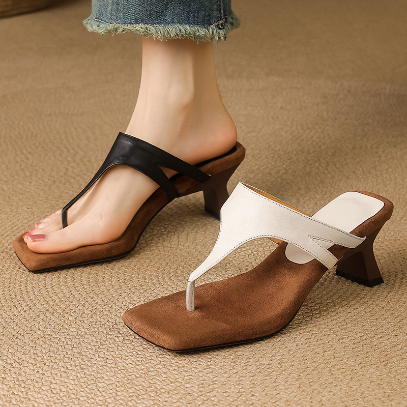 5.5cm气质粗跟人字拖女夏季外穿
