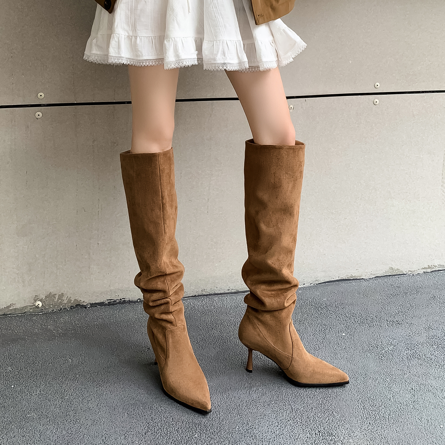 7cm高跟显瘦尖头堆堆靴女