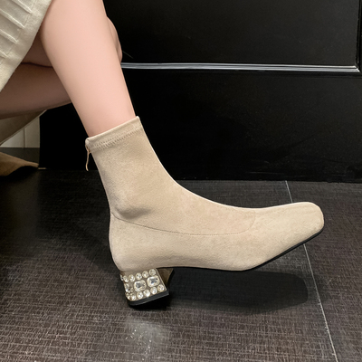 绒面弹力靴百搭气质高跟瘦瘦靴